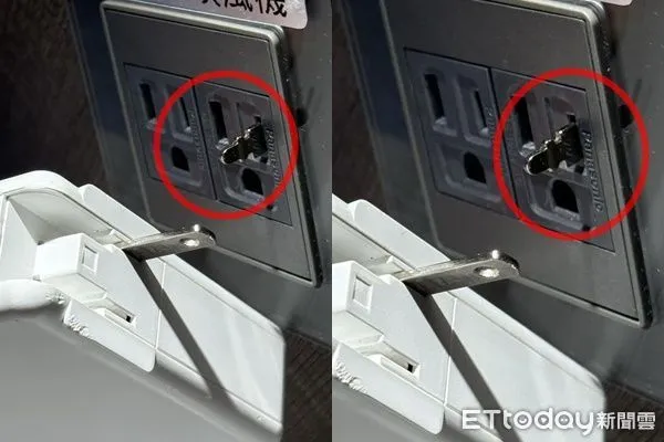 ▲行動電源插頭「一隻腳」卡在裡面。(圖/翻攝自「麻姑師太 阿民」授權引用)
