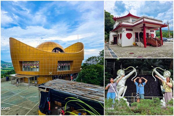 ▲▼全台唯一元寶造型咖啡廳、紅色愛心月老廟。(圖/部落客史努比提供)