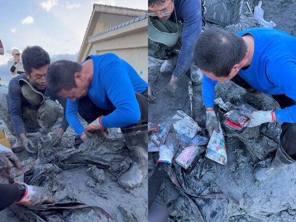 ▲▼花蓮受災屋主緊盯怪手 泥堆中挖出「女兒的愛」弄哭網友。(圖/翻攝threads_@yuuttin)