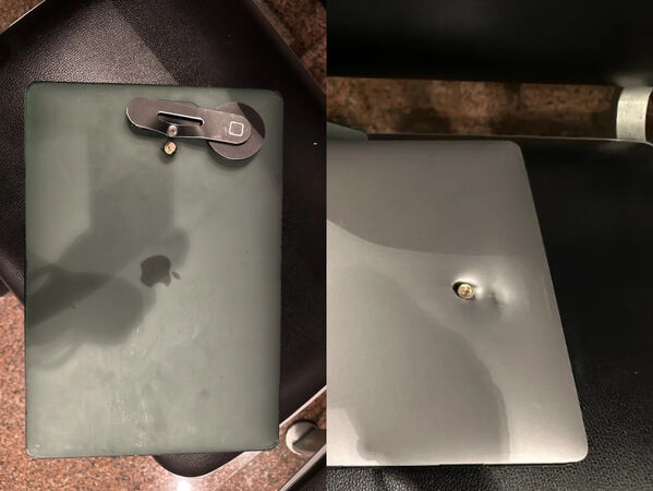 ▲▼陸男巴西遇劫遭開2槍,MacBook擋子彈。(圖/翻攝騰訊熱問)