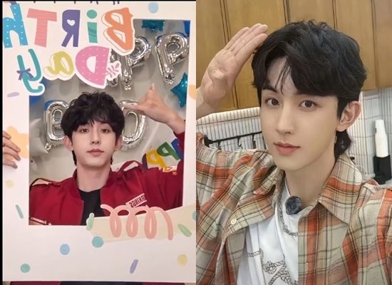 ▲男星郭俊辰直播「比6手勢」吃紅蛋糕。(圖/翻攝自微博)