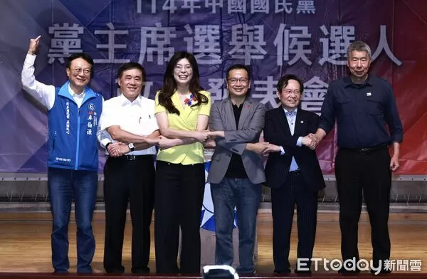 ▲鄭麗文(左3)昨贏得國民黨主席選舉。(資料照/記者黃克翔攝)