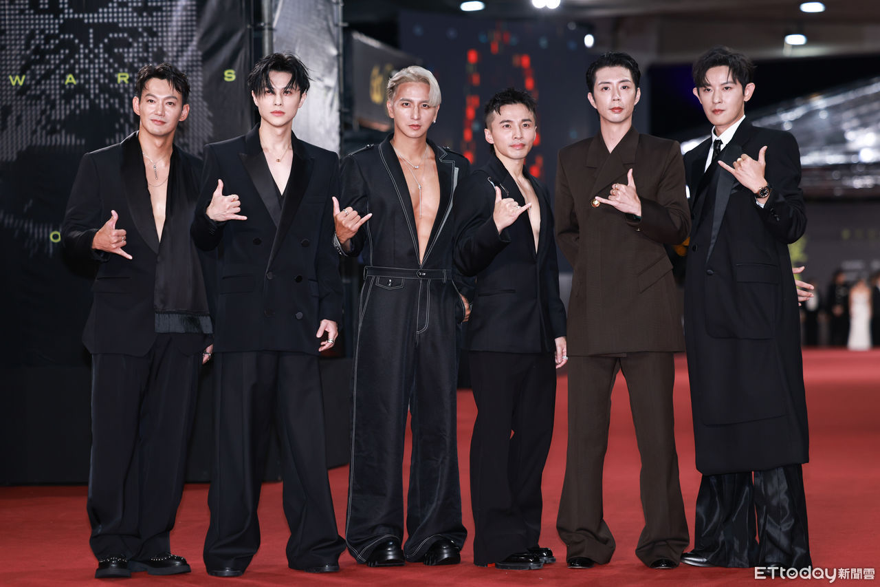 ▲▼2025金鐘獎節目紅毯-敖犬【莊濠全】、小煜【楊奇煜】、威廉【廖亦崟】、阿緯【劉峻緯】、小杰【廖允杰】、王子【邱勝翊】、朵拉 Dora【謝雨芝】。(圖/攝影中心攝)