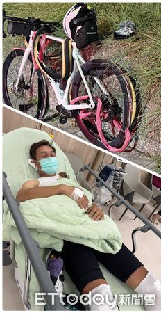 ▲▼前自行車國手彭竣志日前特地騎車南下高雄自主訓練,不料卻在途中遭酒駕汽車撞擊,導致他全身多處擦傷、腦震盪,單車損毀。(圖/翻攝彭竣志臉書)