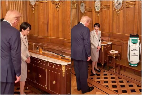 ▲▼ 高市早苗贈送給川普的禮物,包括已故首相安倍晉三的高爾夫推桿,以及知名日本高球選手松山英樹親筆簽名的高爾夫球袋。(圖/路透)