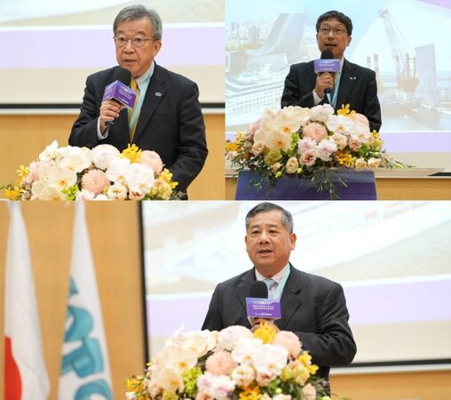 ▲JOPCA山縣宣彥會長、JTEA川合現副代表、港務公司王錦榮總經理致詞。(圖/港務公司提供)