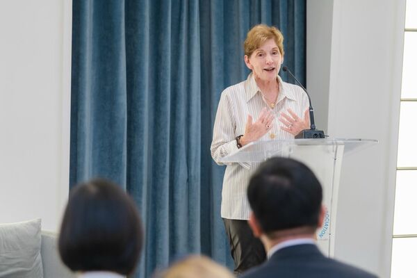 ▲▼AIPAC前會長法金(Amy Friedkin)邀請外交部長林佳龍致詞。(圖/外交部提供)