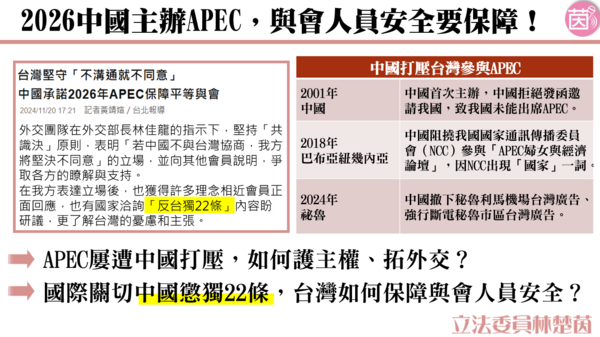 ▲▼民進黨立委林楚茵質詢提到APEC議題。(圖/立委林楚茵國會辦公室提供)