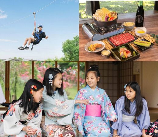 ▲綠舞飯店以全台唯一的日式主題園區打造一站式度假體驗,旅客可乘著滑索飛越湖面、換穿日式經典浴衣,享用日式美食。(圖/記者張佩芬攝)