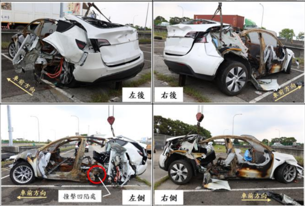 ▲▼特斯拉因嚴重超速失控墜橋起火。(圖/運安會提供)