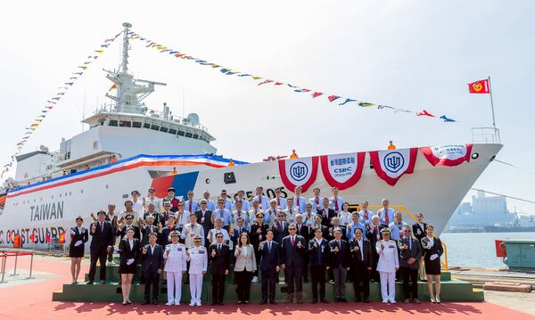 ▲「台北艦」成軍暨「西拉雅號」命名下水聯合典禮貴賓合影。(圖/台船提供)