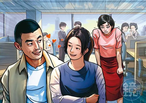 精品商洪惇學帶著小四在公司高調放閃,引發洪妻不滿。(AI繪圖Adobe Firefly生成,本刊美術組後製)