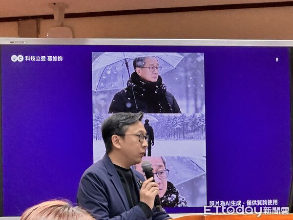 ▲▼藍營立委葛如鈞利用近來爆紅的「AI雪景照」生成李遠阪,提出「AI生成影片」在文化藝術作品上可能造成的風險。(圖/記者林育綾攝)