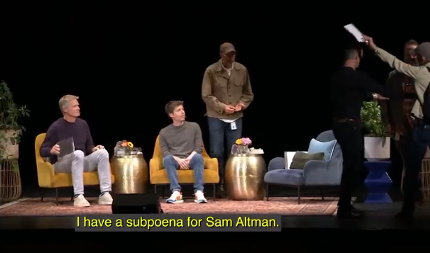 ▲▼公開替黃仁勳說話!OpenAI執行長「突收傳票」 不明男子衝上舞台。(圖/翻攝自X)