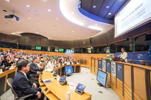 ▲▼副總統蕭美琴在IPAC布魯塞爾年會的「台灣專題」場次發表演說。(圖/翻攝自Facebook/林佳龍)