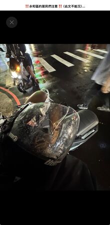 ▲▼粉衣正義哥將施暴陳男控制,等待員警到場,賴女拍下被打破的安全帽遮風鏡 。(圖/翻攝自Threads)