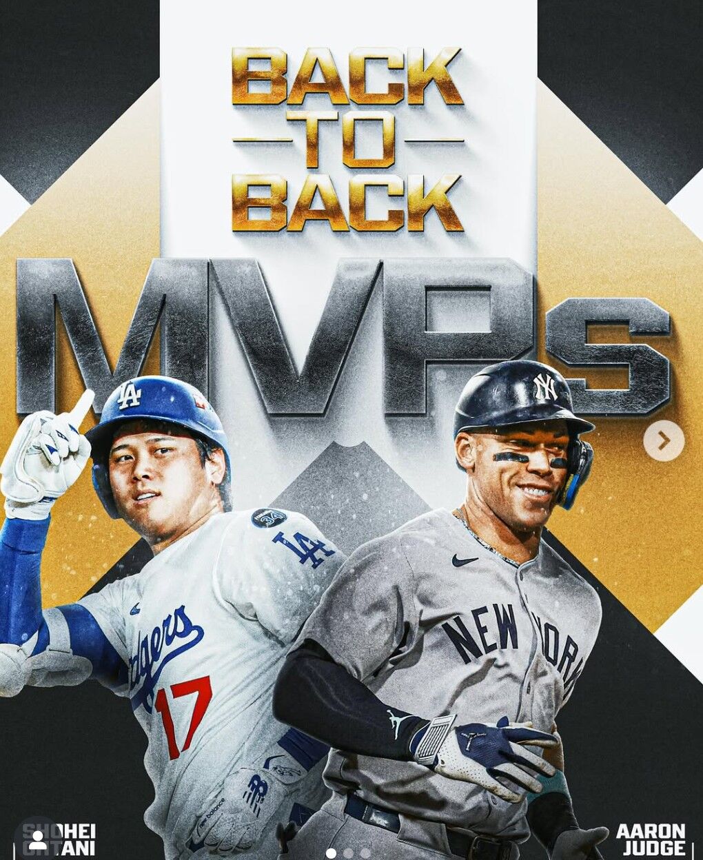 ▲▼大谷與賈吉共奪下7座MVP,雙星近5年徹底主宰大聯盟。(圖/翻攝自IG/mlb)