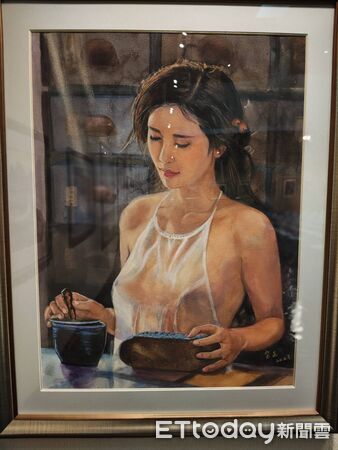 ▲郭宗正在台南市文化中心展出42幅水彩作品,人物與風景系列廣受注目。(記者林東良翻攝,下同)