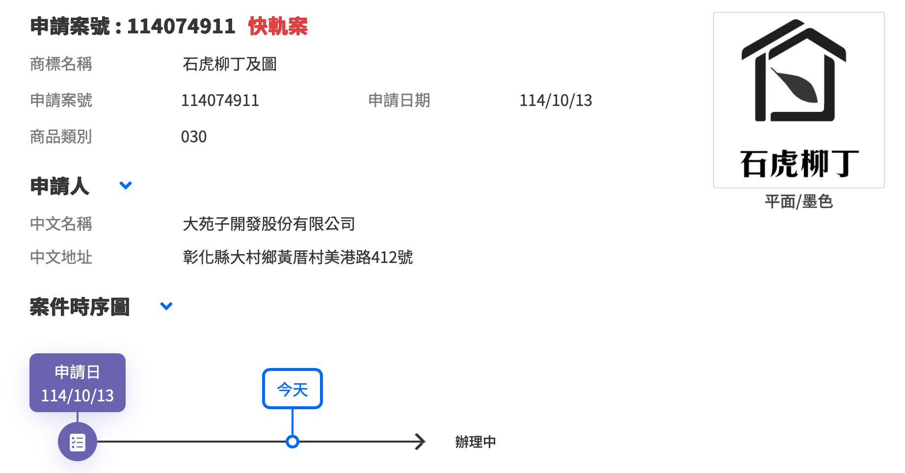 ▲▼大苑子被爆申請石虎柳丁商標。(圖/翻攝商標檢索系統)