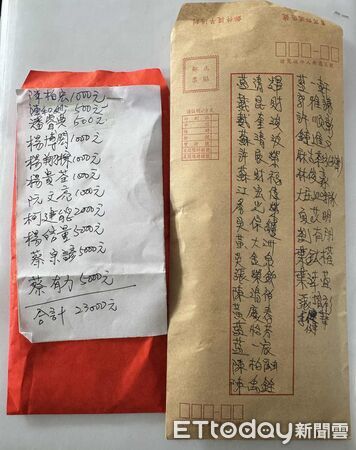 ▲藍清輝所長將善款交予廖婦。(圖/記者陳崑福翻攝)