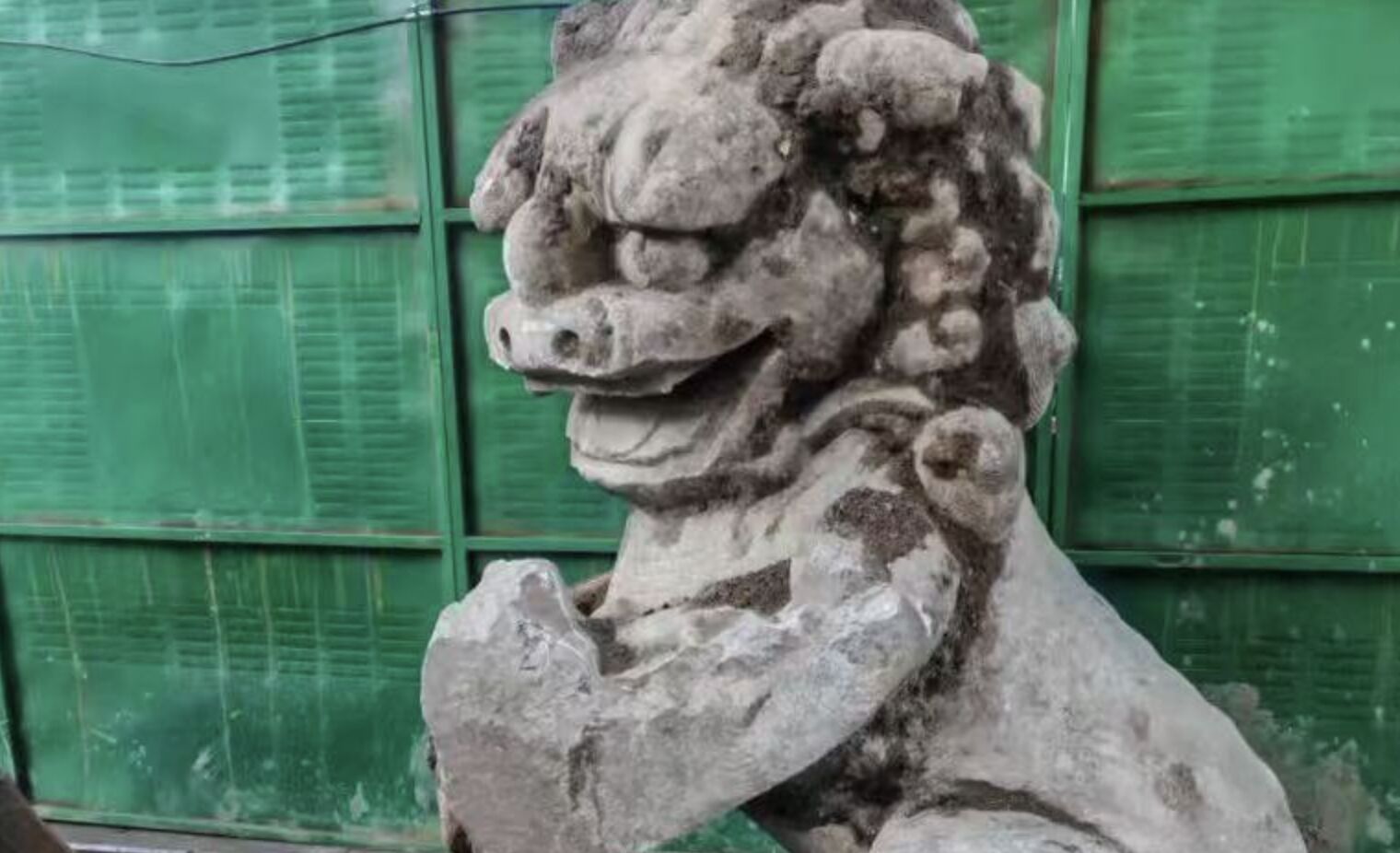 ▲江西上饒一處工地挖出一對明代石獅子。(圖/翻攝大風新聞)