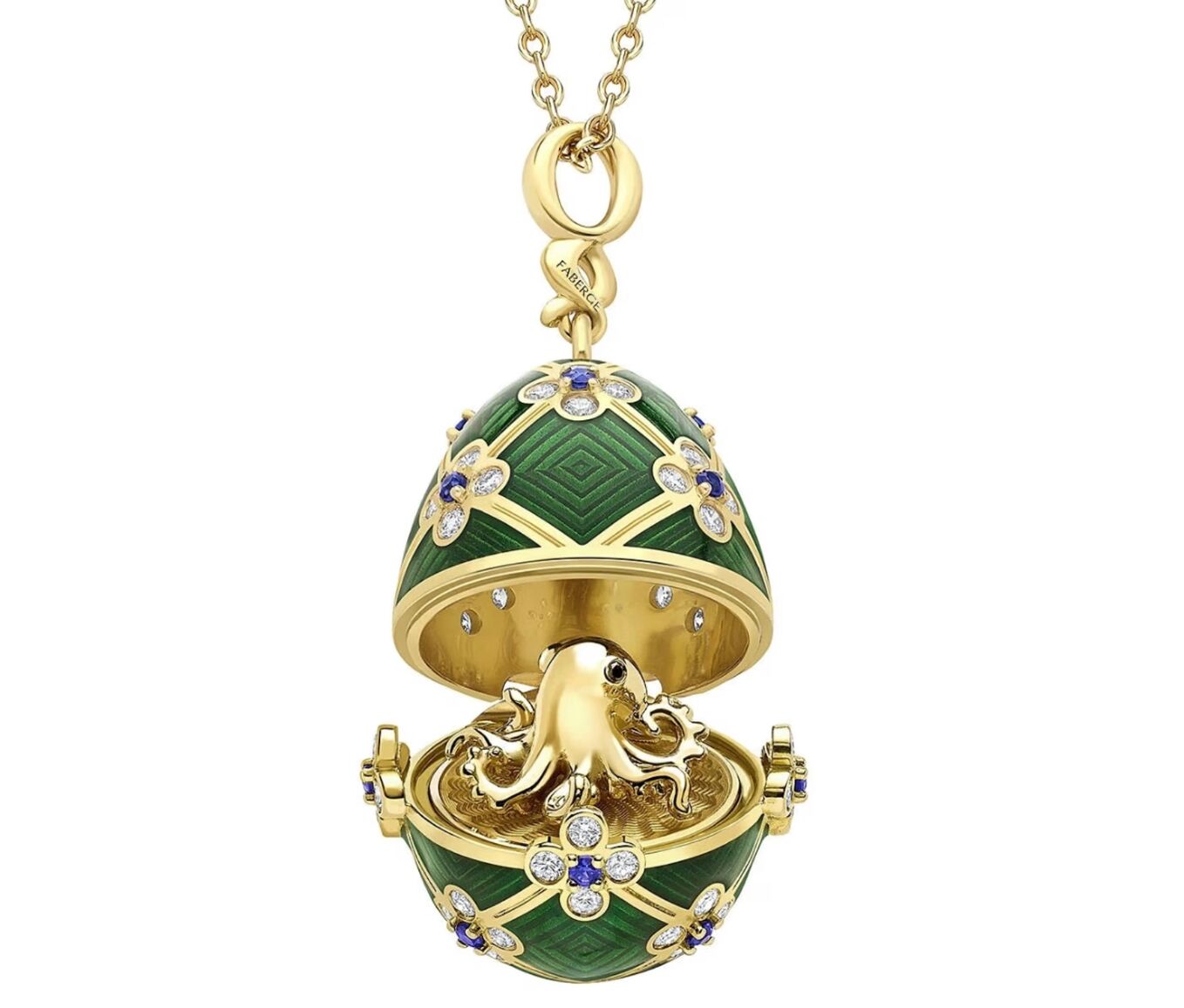 ▲▼法貝熱(Fabergé)與英國經典電影007系列合作的「章魚女郎彩蛋驚喜項鍊」(Octopussy Egg Surprise Locket)。(圖/翻攝法貝熱)