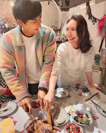 婚後王俐人(右)與老公林琮軒(左)一起經營私廚,餐廳已於去年租約到期、結束營業。(翻攝自王俐人臉書)