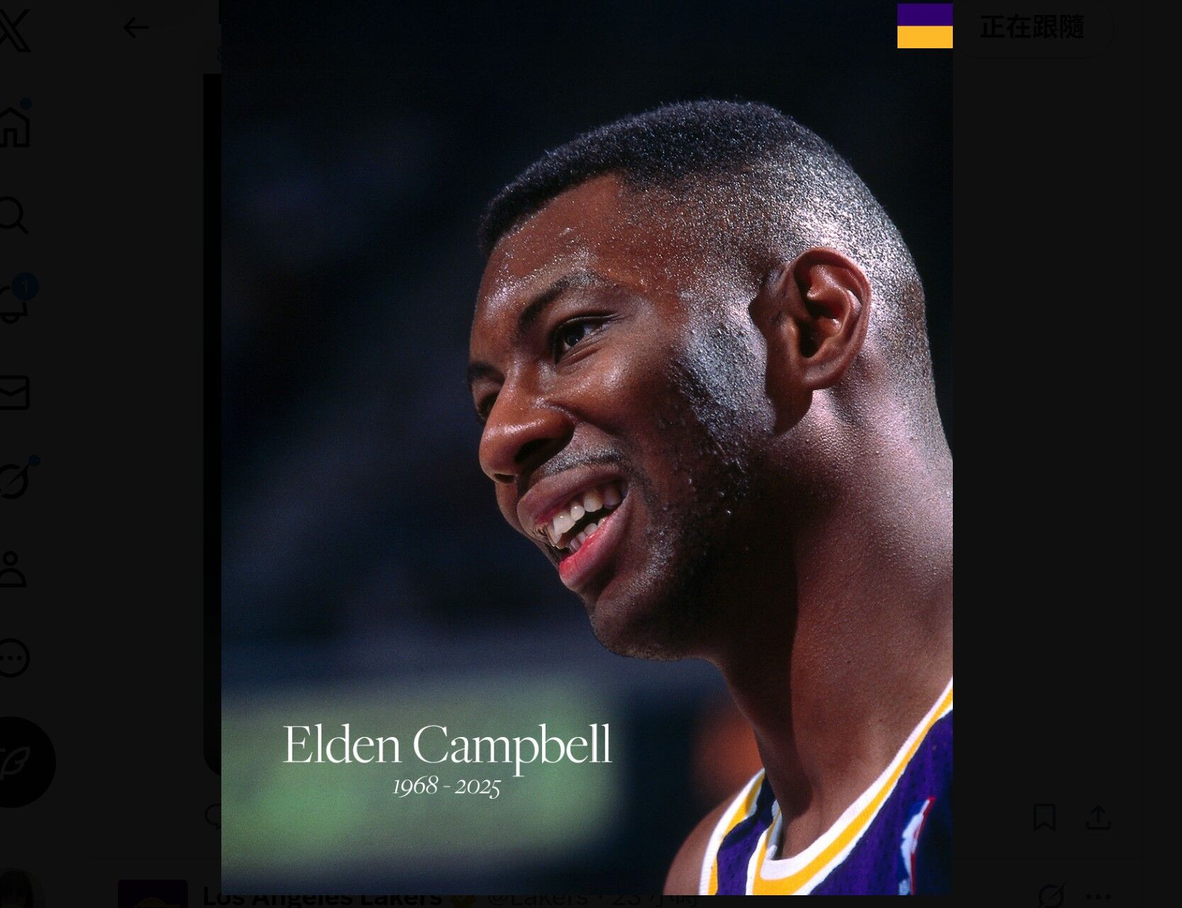 ▲▼前NBA中鋒坎貝爾逝世,享年57歲。(圖/翻攝自X/Detroit Pistons)