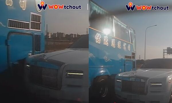 ▲4千萬勞斯萊斯國道變換車道擦撞遊覽車。(圖/翻攝自YouTube/WoWtchout - 地圖型行車影像分享平台)