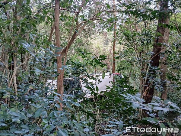 ▲▼ 瑞芳106線一輛轎車因煞車失靈,衝落山谷。(圖/記者郭世賢翻攝,下同)