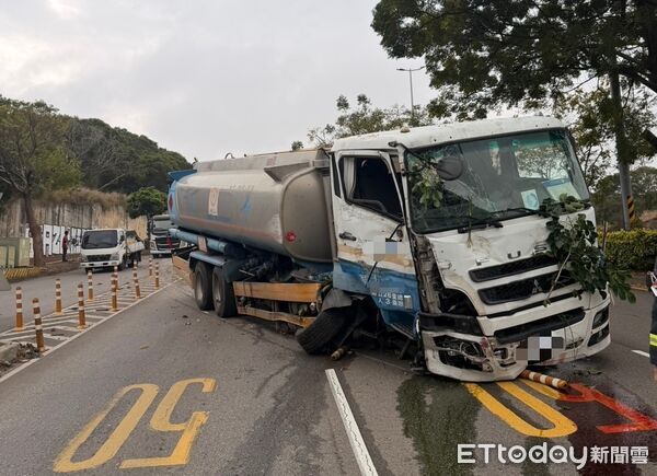 ▲▼1輛油罐車洩完油竟然盲開2分鐘直衝400公尺,疑因手剎車車皮老舊引起。(圖/民眾提供,下同)