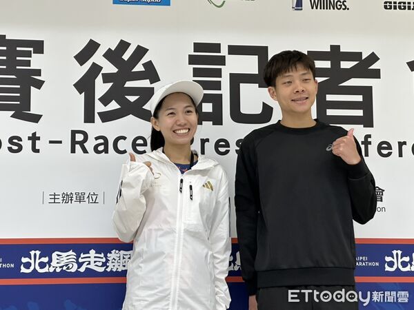 ▲▼2025台北馬拉松全馬國內組女子第一張芷瑄(左)與男子第一施育佐(右)。(圖/記者蔡厚瑄攝影)