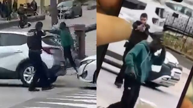 ▲▼法國男持刀暴衝「秒被警方擊斃」 現場畫面曝光。(圖/翻攝X)