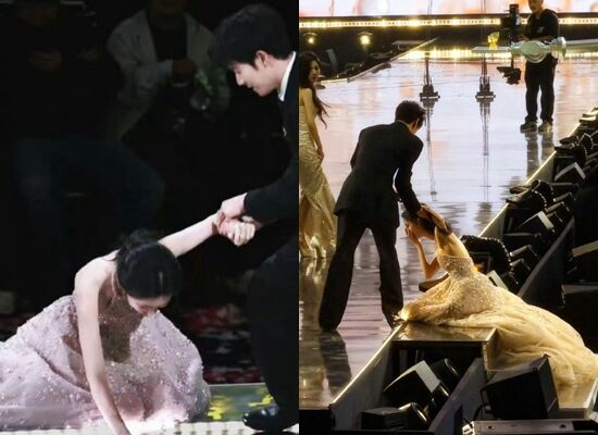 ▲孟子義跌倒。(圖/翻攝自微博)