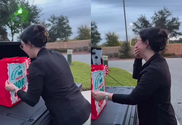 後車箱藏「會動聖誕禮物」 人妻打開見「超萌橘貓」秒爆哭。(圖/翻攝自TikTok/@erinwithan.e)