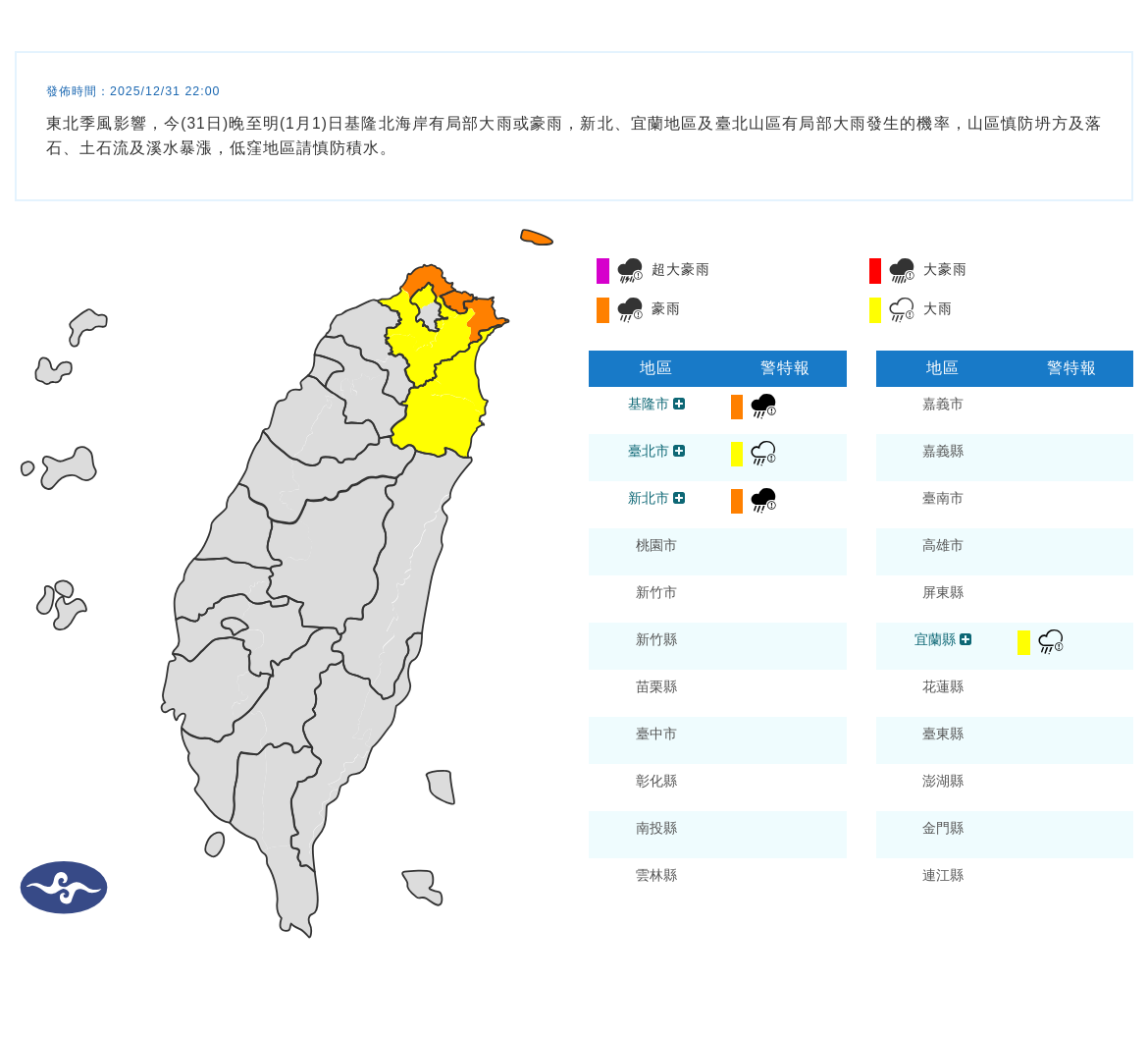 ▲▼豪大雨特報。(圖/中央氣象署)