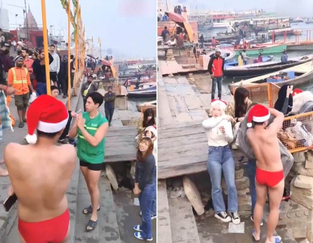 ▲▼日本YouTuber「在印度恆河小便」當場被包圍。(圖/記翻攝自X)