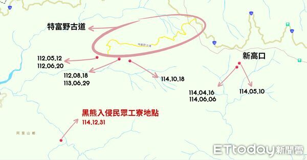 ▲▼台灣黑熊首度入侵阿里山達邦工寮。(圖/翻攝自林業署)