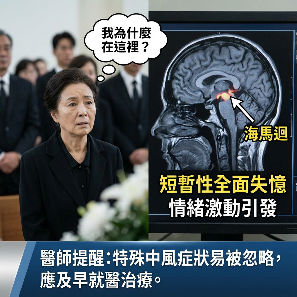 ▲婦人參加喪禮悲痛激動竟失憶,是大腦海馬迴中風。(圖/為AI生成,經編輯審核)
