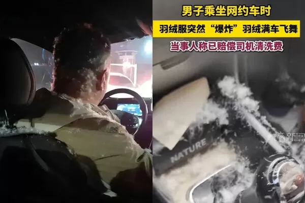 ▲▼羽絨外套在車內爆炸。(圖/翻攝自抖音)