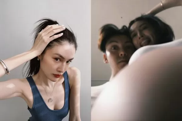 ▲▼何穗罕曬一家三口私照「陳偉霆裸身背兒」。(圖/翻攝自何穗IG及微博)