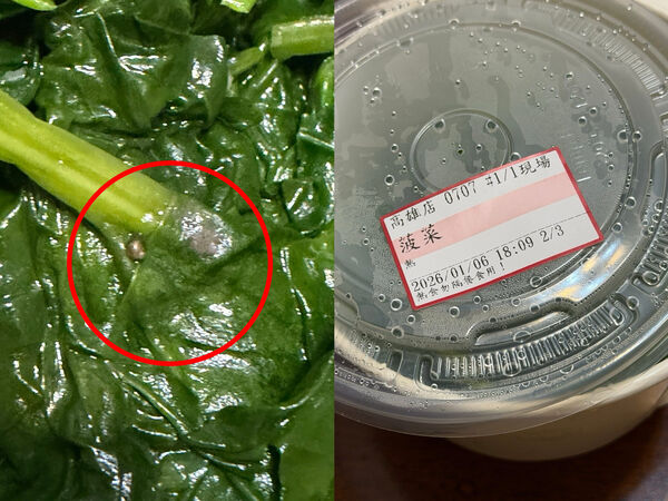 ▲▼高雄鼎泰豐出包!炒菠菜驚見「不速之客」 蝸牛、泥土嚇壞饕客。(圖/翻攝FB爆料公社公開版)