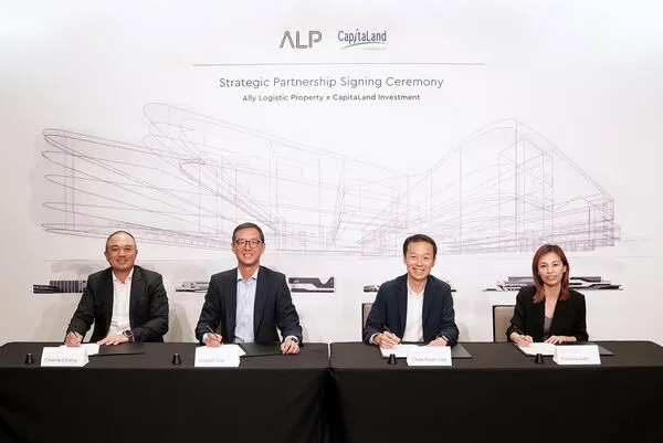 ▲左起永聯物流開發共同創辦人暨執行長張建泰、永聯物流開發共同創辦人蔡宗翰、凱德投資執行長Lee Chee Koon、凱德投資東南亞區域首席執行官暨物流和自助倉儲私募基金全球負責人吳玉賢。(圖/業者提供)