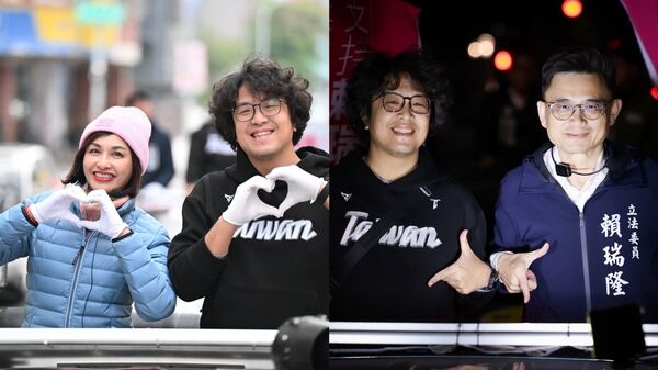 ▲邱議瑩跟賴瑞隆先後推出「沈伯洋」牌 。(合成圖/競選辦公室提供)