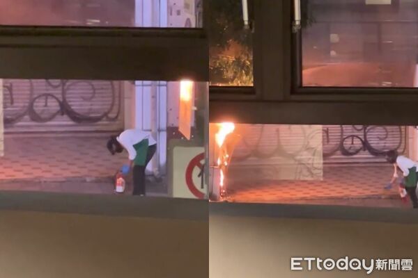 ▲▼星巴克員工拿著滅火器撲救,熟練姿勢被讚爆。(圖/Threads網友388655授權提供,請勿隨意翻拍以免侵權)