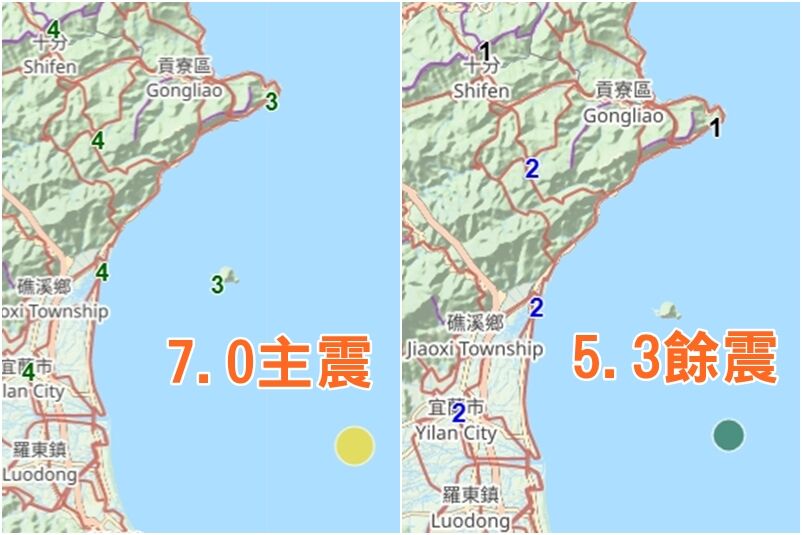 ▲▼5.3地震「台北超搖11秒」 氣象署估7.0強震後餘震:未來還有。(圖/中央氣象署)