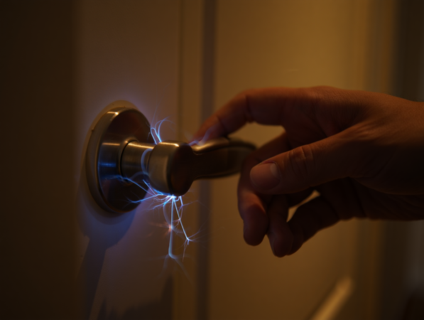 ▲▲門把,靜電,補水,保濕,加濕器,衣物,電子門鎖,觸控面板。(Reve AI協作圖/記者胡至欣製作,經編輯審核)