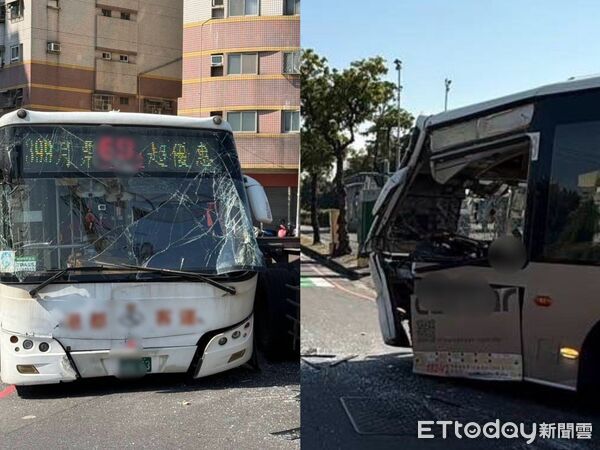 ▲▼驚悚瞬間!高雄拖板車「暴力右轉」猛撞 公車車頭全爛慘況曝。(圖/記者賴文萱翻攝)