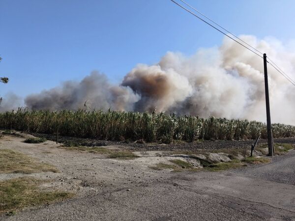 ▲台糖位於彰化二林的甘蔗園起火。(圖/翻攝自二林人的大小事 消防局提供)