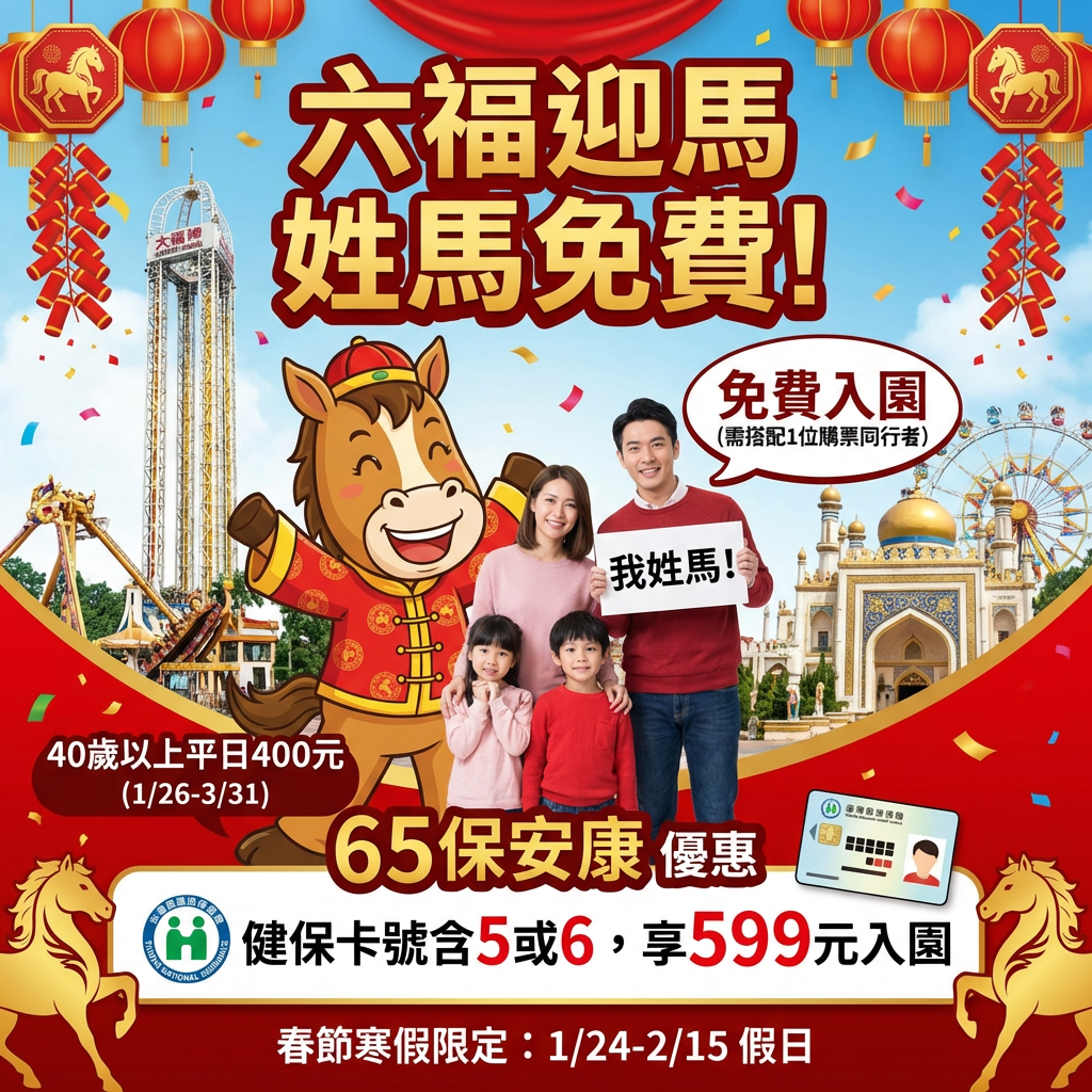 ▲新竹關西六福村祭出三大馬年優惠。(AI協作圖/記者彭懷玉製作,經編輯審核)